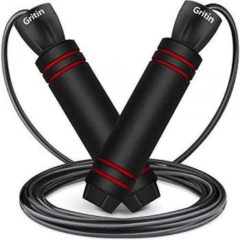 Cuerda para Saltar, Gritin Cuerda de Salto Ajustable Sin Enredos de Alta Velocidad con Rodamientos de Bolas Rápidos y Mango de Espuma Suave para Hombre, Mujer, Fitness, Boxeo, Ejercicio-2.8M