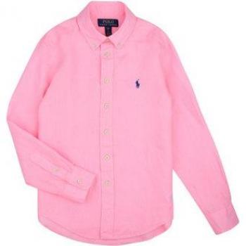 Camisa de lino rosa para niña con manga larga de Polo Ralph Lauren