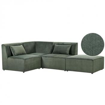 Sofá Modular Esquinero 3 Plazas de Pana Verde Oscuro con Reposapiés Lemvig