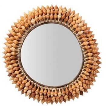 Espejo Decorativo con Conchas Marrones 90x3x90 cm