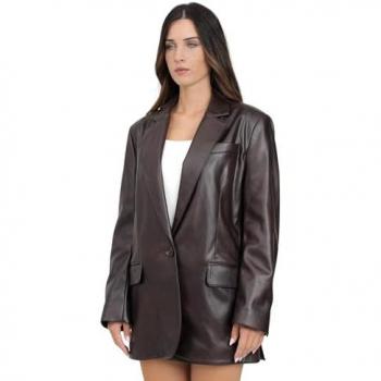 PINKO Women's Brown Cruelty-Free Leather Blazer Size 40