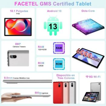 Tablet Facetel Q6 128GB Wi-Fi 5G con Teclado y Ratón, Android 13, Pantalla IPS FHD de 10.1 pulgadas