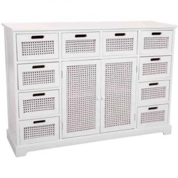 Aparador de Madera y Rejilla Blanco WANDERLUST DECO 113x33x78.5 cm con 2 puertas