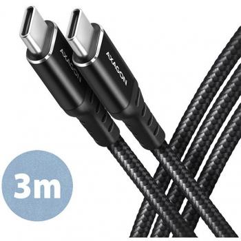 AXAGON Cable de cargamento USB-C  USB-C 2.0, 3m, PD 60W, 3A, ALU, braid, Negro