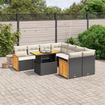 9-Piece Black Poly Rattan Garden Sofa Set with Cushions