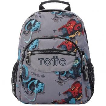 Mochila Escolar Totto Gris Con Robots Tempera Gris