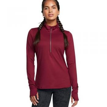 Sudadera Under Armour Qualifier Run Half Zip rojo granate mujer - S, camiseta técnica de manga larga con media cremallera, material elástico en 4 direcciones, color cardenal reflectante