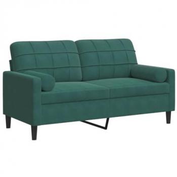 Sofá de 2 plazas con cojines en terciopelo verde oscuro, 140 cm