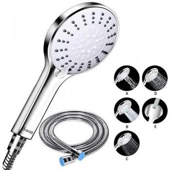 Grande Soffione Doccia Alta Pressione 1.5M Flessibile Tubo Per Doccia,Doccetta da Bagno Rubinetti Rain Shower Head Acciaio Inox Soffioni 5 Funzioni Getti