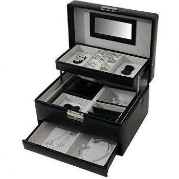 Joyero en Piel de Cuero con 3 Ampliable Plantas Utopia - Negro