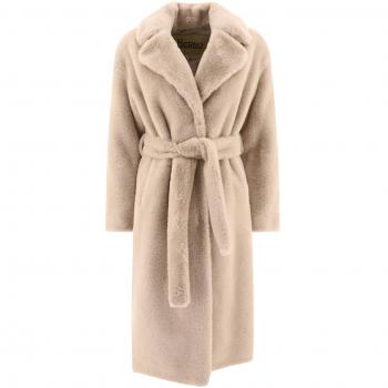 Herno Women's Single-Breasted Soft Faux Fur Long Coat in Beige and Gray | Size 42/S | CA000543D124221985