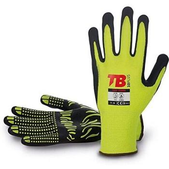 TB Guante de Protección TB 700F Zebra | Guante de Trabajo con Nitrilo Foam Negro en Palma, Algodón Amarillo en Dorso y Puño Elástico. Flexible, Resistente y Transpirable