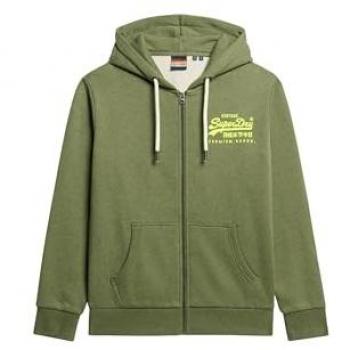 Superdry Neon VL Graphic Full Zip Sweatshirt - Sustainable Casual Cotton in Thrift Olive Marl, Size S