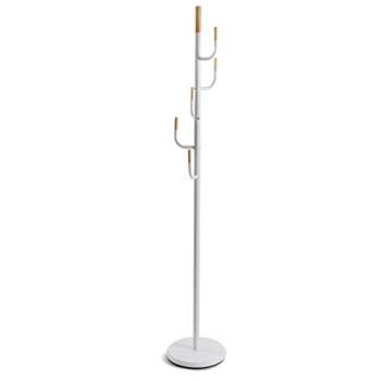 Perchero de Pie Minimalista Versa Lina Blanco y Negro con 6 Ganchos, Metal y Madera de Pino, Medidas 30 x 174 x 30 cm