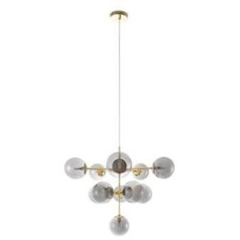 Lámpara de metal y vidrio ahumado brillante SOFIA - 11 globos - D. 61 x Alt. 144 cm - Dorado