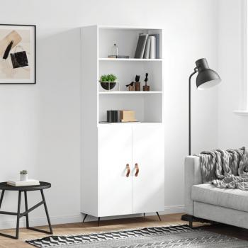 Aparador alto de madera contrachapada blanco 69,5x34x180 cm con 2 puertas, mueble de almacenaje para salón, buffet y armario auxiliar