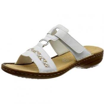 Sandalias Rieker para Dama 60888, Pantolette con Tacón Cuña, Calzado de Verano en Color Blanco, Detalles en Contraste