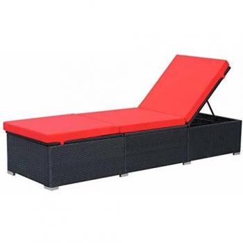 Black Poly Rattan Sun Lounger with Cushion
