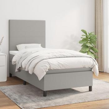 Cama box spring suave con colchón de tela gris claro 80x200 cm