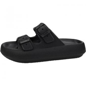 Sandalias B&W para niña, color negro, chanclas de pala con hebillas ajustables, ideales para piscina