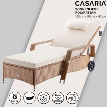 Tumbona Jardín Polyrattan Creme 193x90x43cm Reclinable Soporta hasta 160Kg con Cojines y Ruedas