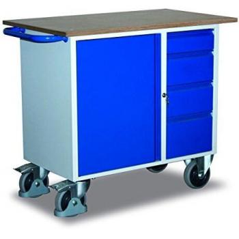 Carro de taller VARIOfit con 4 cajones, dimensiones exteriores: 1110 x 600 x 960 mm, color gris claro RAL7035