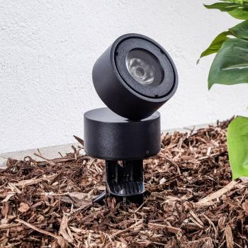 Foco LED con pica Rotari, 8,8W, IP65, moderno en aluminio y vidrio negro