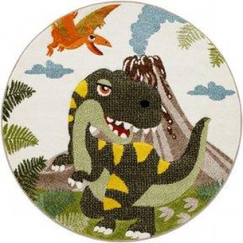 Alfombra Infantil Pelo Corto Dinosaurios Verde 120 cm redonda efecto 3-D selva volcán