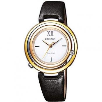 CITIZEN Womens Solar Powered Watch with Leather Strap EM0656-15A