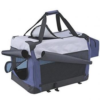 Jaula de transporte Nobby Traveller Plus L para perros y gatos, nylon, 70x52x52 cm, color azul/gris