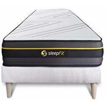 Base tapizada blanca SLEEPFIT + Colchón de espuma viscoelástica 90 x 200 cm - Confort firme, grosor 24 cm