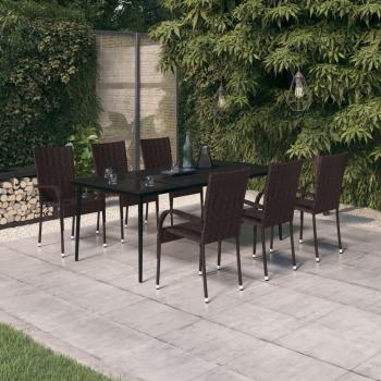 7-Piece Brown and Black Garden Dining Set with Cushions