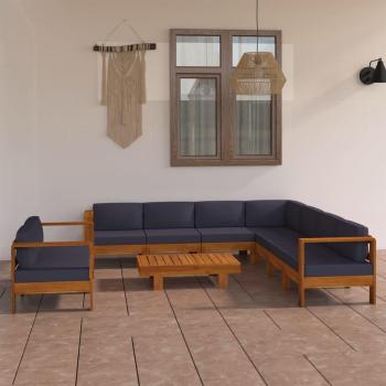 9-Piece Garden Lounge Set with Dark Grey Cushions Acacia Wood