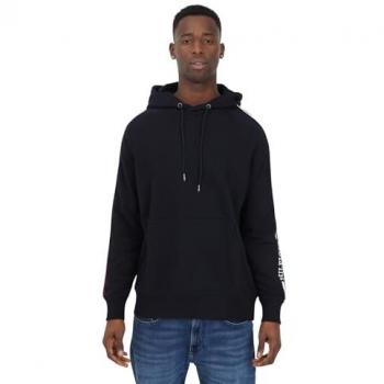 Tommy Hilfiger Men's Blue Hoodie with Logo Tape and Global Stripe, Size L