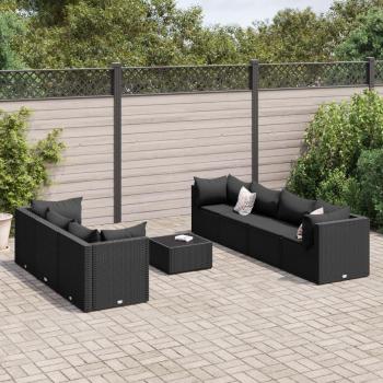 8-Piece Black Poly Rattan Garden Lounge Set with Cushions