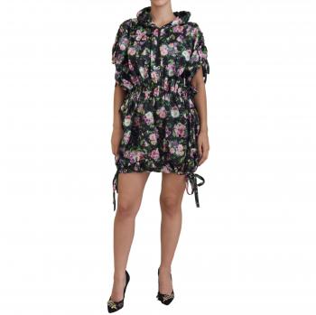 Dolce & Gabbana Black Floral Print Short Sleeves Mini Dress - IT40|S, Multicolor female, Size: XS