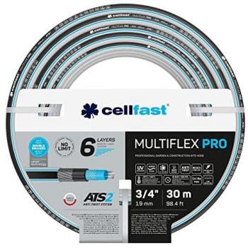 Manguera de Jardín Cellfast Multiflex Pro ATS2 3/4 30m, Duradera de 6 Capas Trenzada, Resistente a Rayos UV y Algas, Tecnología de Terciopelo,