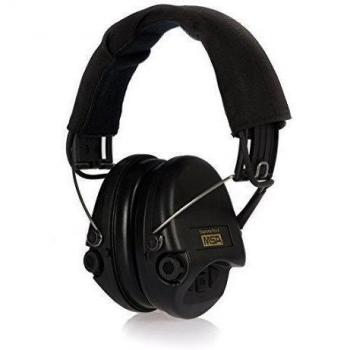 MSA Sordin Supreme Pro X - Activo Protección auditiva profesional, Incl. super comodos Almohadilla de gel / Modelo: negro Vincha de tela u. Negro Tazas / entrada AUX