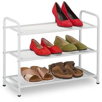Zapatero Estrecho de Metal y Bambú para 6 Pares, 3 Niveles, Blanco, Dimensiones: 48 x 60 x 25 cm