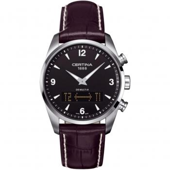 Reloj Certina DS MULTI-8 para hombre con resistencia al agua hasta 200 metros, caja de acero inoxidable, cristal de zafiro antirreflejo, movimiento automático, correa de piel negra y función de fecha