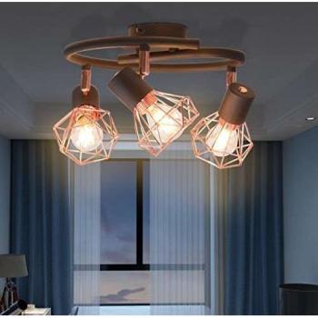 Lámpara de techo industrial con 3 focos E14 negra y cobre