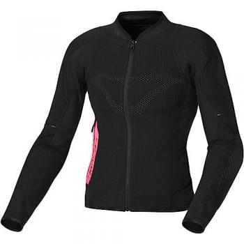 Macna Chaqueta de Protección para Mujer Whizzar Negra con características de alta visibilidad, materiales resistentes a la abrasión, protecciones CE en hombros y codos, ajuste ergonómico y ventilación adecuada