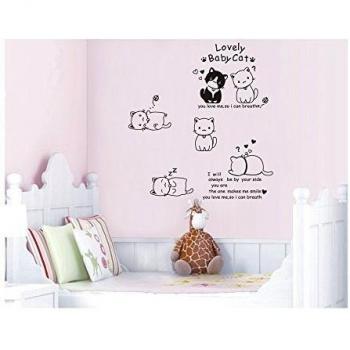 Cute adhesivo de alta calidad habitaciones paredes vinilo pegatinas DIY/murales/dodoskinz/tatuajes/transferencias para niños salas de juegos/guarderías con 6 piezas blanco y negro/gatos Gatitos de diferentes diseños de VAGA
