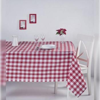 Mantel de Algodón Rojo y Blanco 160 x 220 cm Diseño de Cuadros Fácil Limpieza