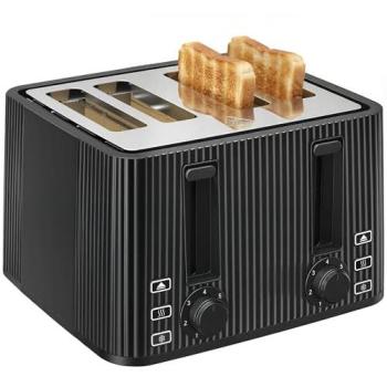 Tostadora Homcom 4 Ranuras Anchas 1710W, 7 Niveles de Tostado, Función Descongelar, Recalentar y Cancelar, Bandeja de Migas Extraíble, Negro