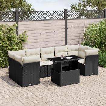 8-Piece Black Poly Rattan Garden Sofa Set with Cushions