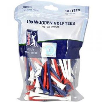 PGA Tour - Paquete de 100 Tees de Golf de 7 cm, en Madera, Rojo/Blanco/Azul