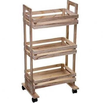 Carrito Auxiliar de Madera con 3 Niveles de Almacenaje y Ruedas