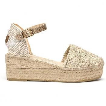 Sandalias de cuña de mujer en oro con hebilla