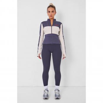 Kaiia Motocross Zip Through Ribbed Long Sleeve Top Dark Grey UK 16
